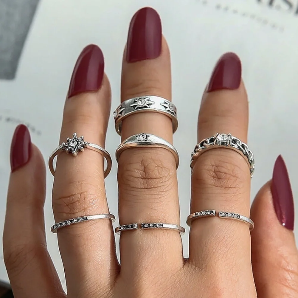 *MIYANDA* 7-Pc Silver Star Design Fashion Ring Set